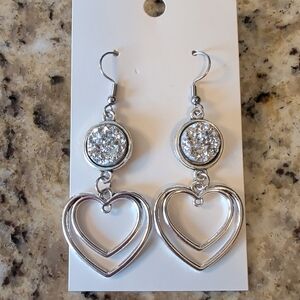 Silver Heart Drop Earrings